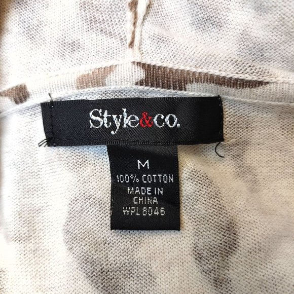 STYLE & CO Womens M Brown White Animal Print Hooded V-Neck Long Sleeve Shirt - Picture 3 of 3
